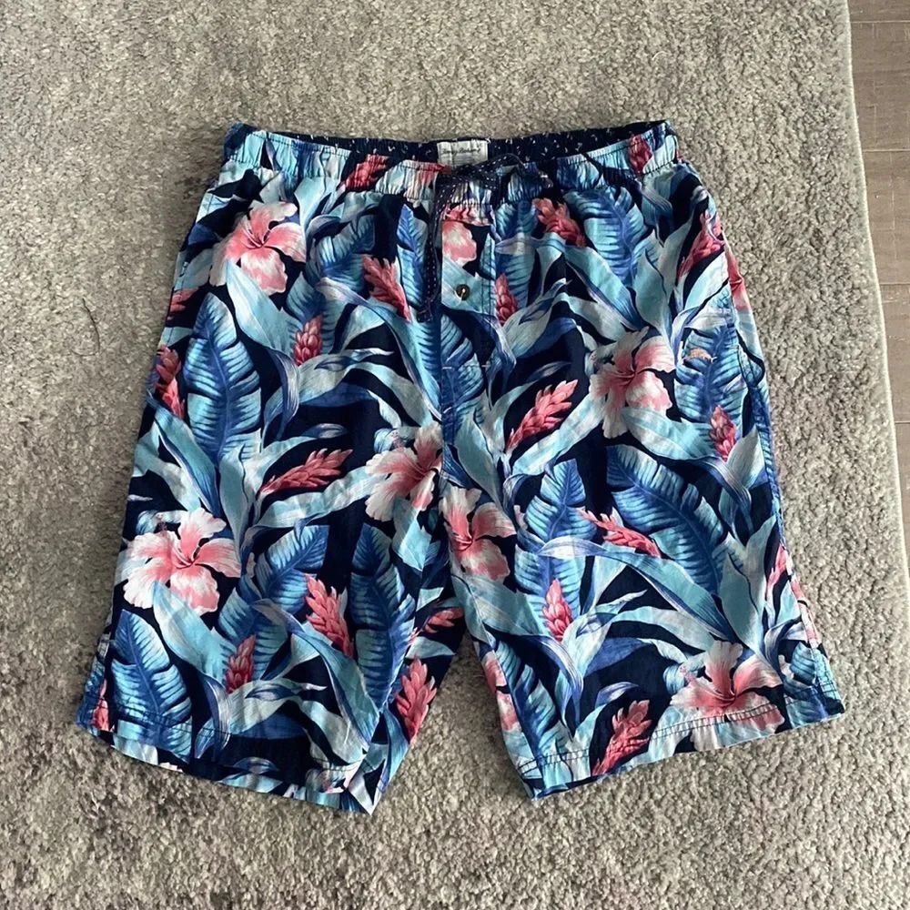 Tommy Bahama Men's Blue Floral Elastic Light Weight Tropical Shorts Sz L